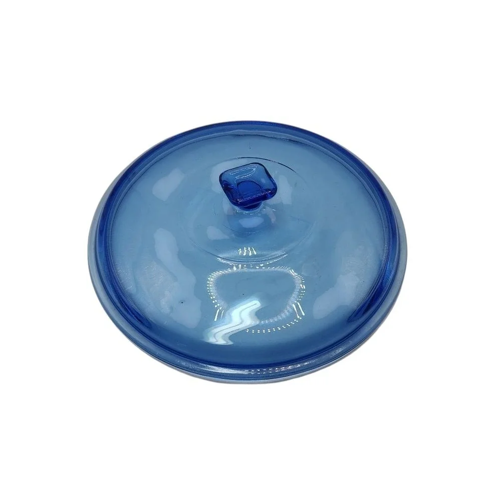 Colt Blue Casserole Lid Only Glass Two Quart 9.5‎ Inches Square Handle Unmarked